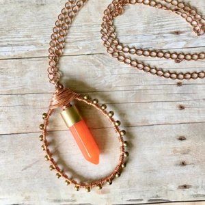 Handmade Carnelian Crystal Prism Wire Wrap Necklace Chain Layer Copper Gemstone